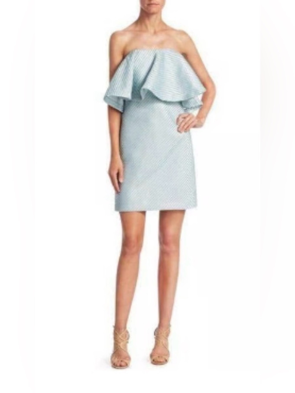 Halston Heritage Strapless Powder Blue Ruffle Shift Dress